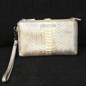Michael Kors Snakeskin Print Shimmer Leather Wristlet Wallet
